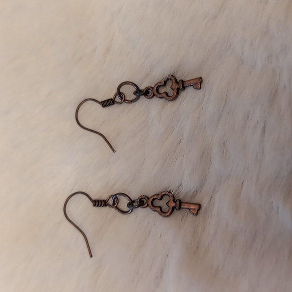 Gold Toned Key Drop Dangle Hook Earrings - Picture 5 of 7